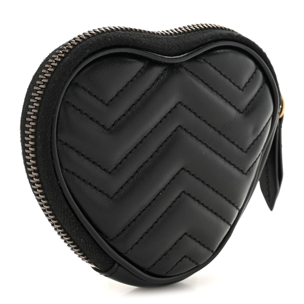 Calfskin Matelasse Chevron GG Marmont Heart Coin Purse Black