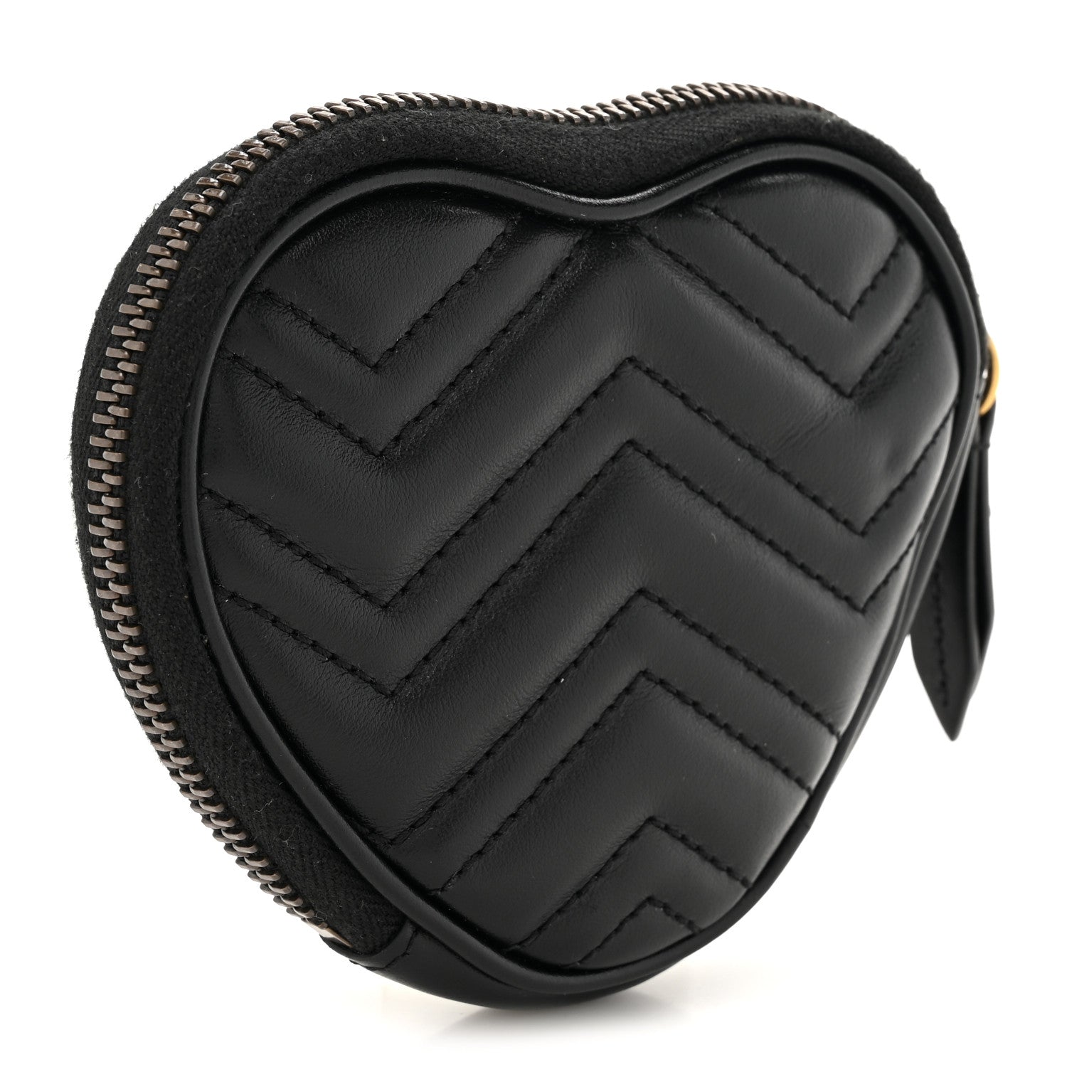 Calfskin Matelasse Chevron GG Marmont Heart Coin Purse Black