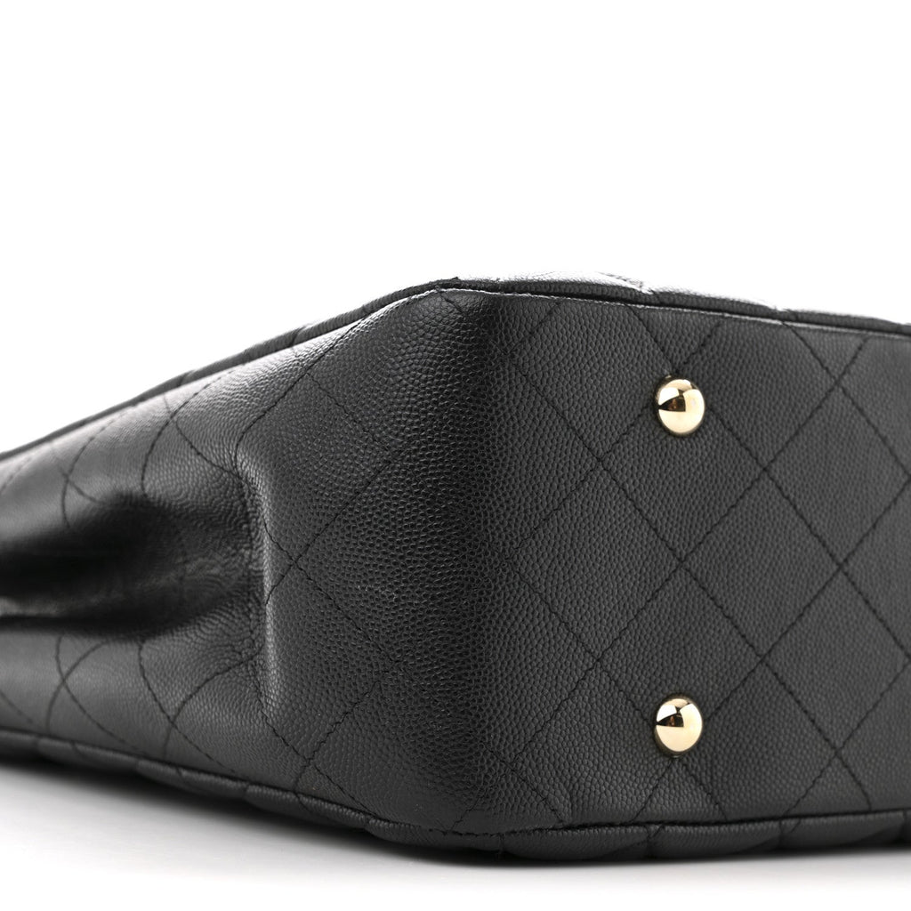 Caviar Quilted Large Shopping Tote Black