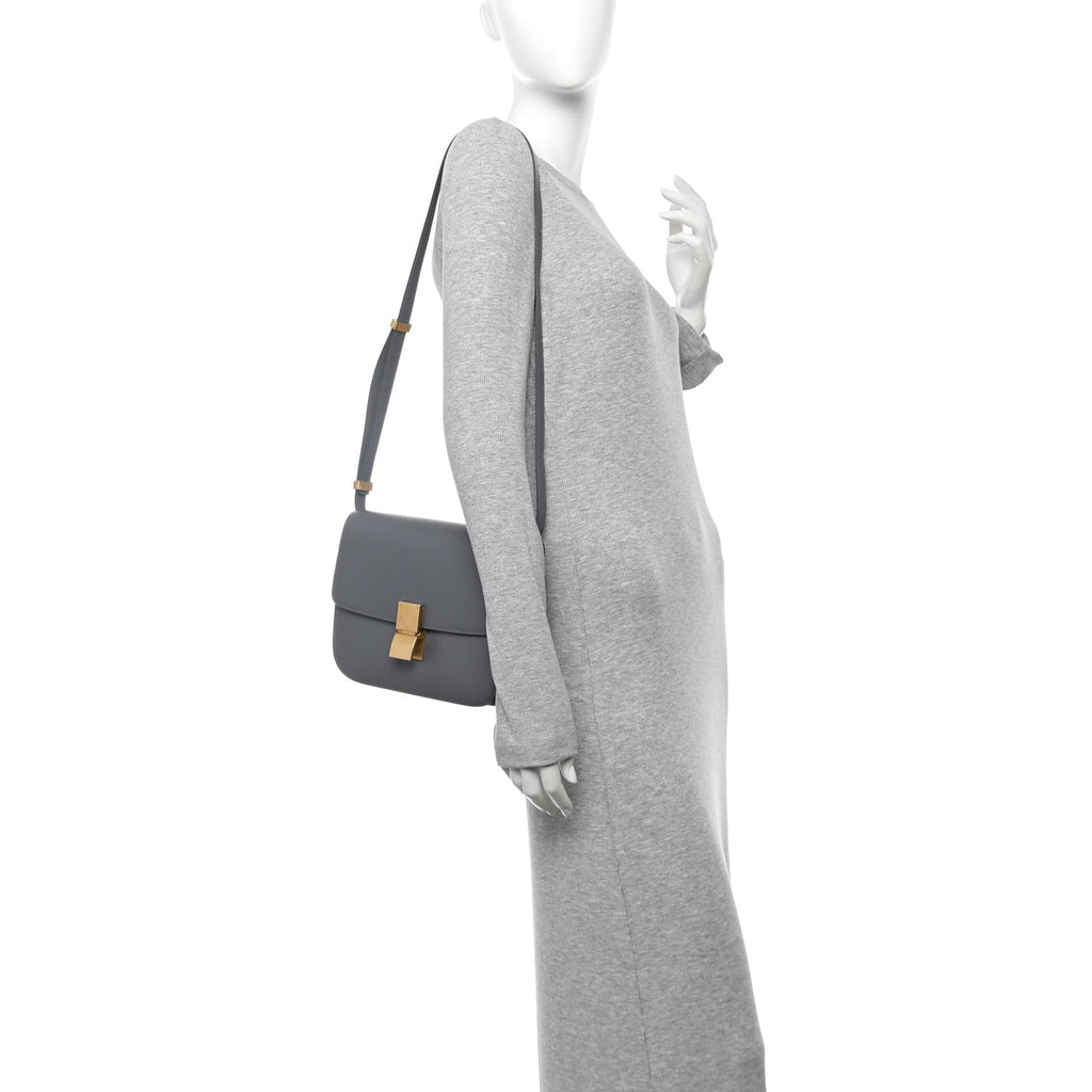 Liege Calfskin Medium Classic Box Flap Bag Grey