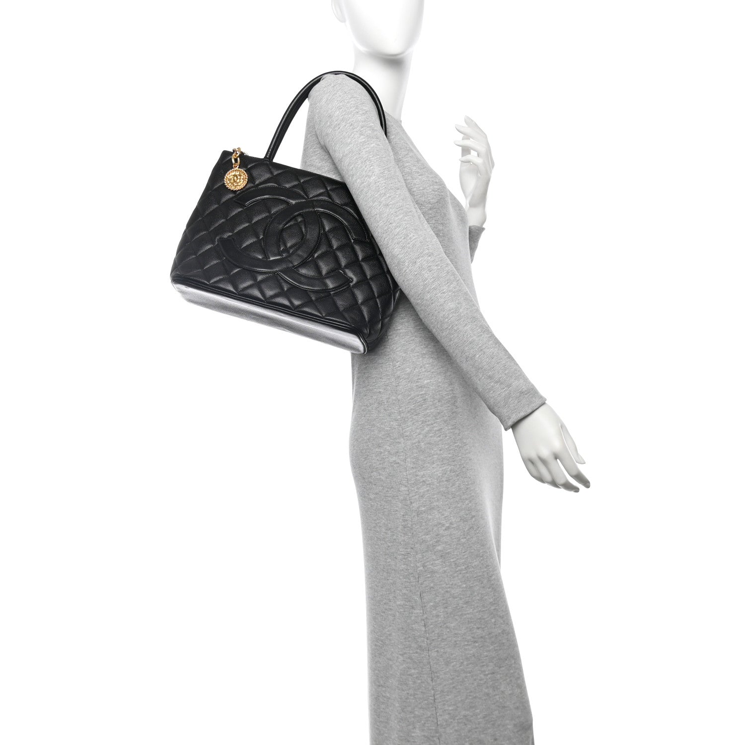 Caviar Quilted Medallion Tote Black