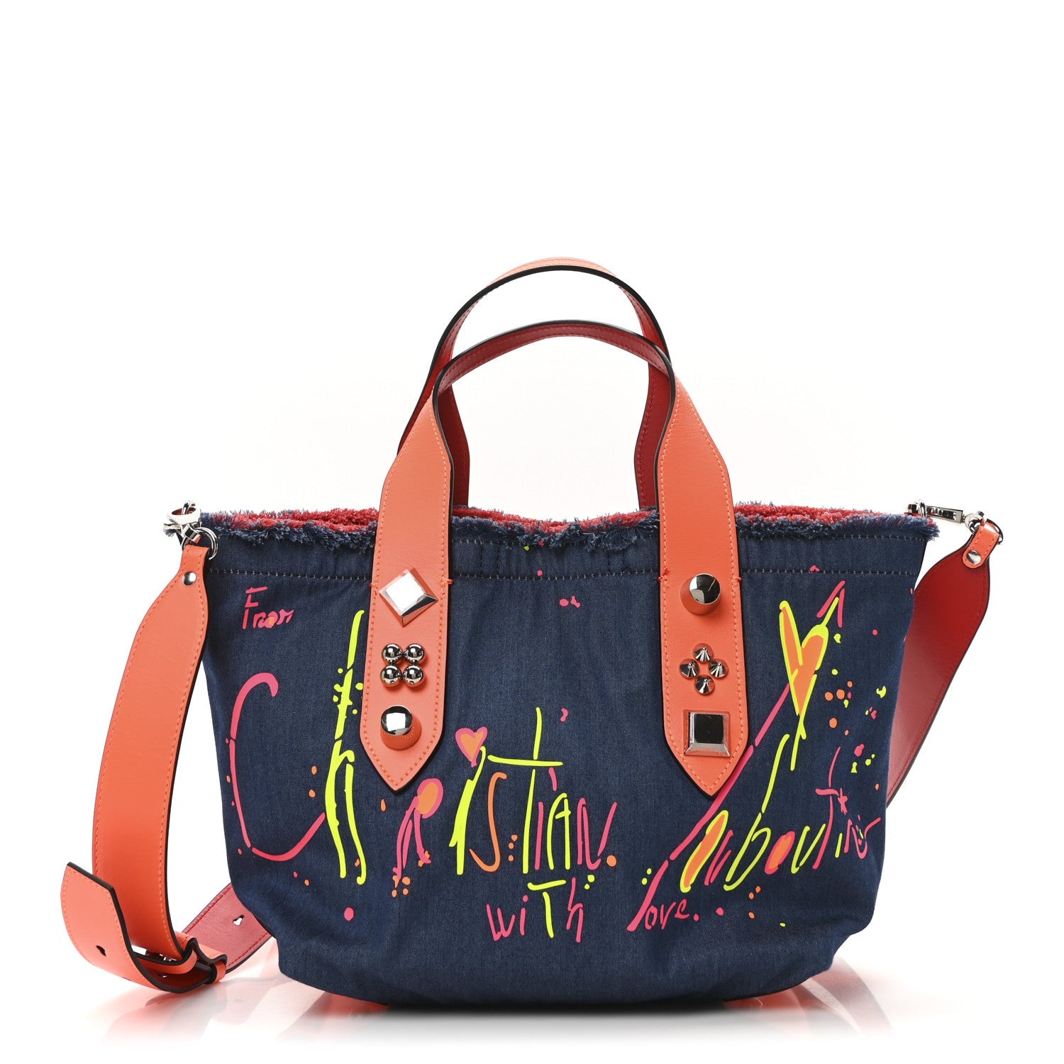 Denim Printed Mini Frangibus Tote Blue Multicolor