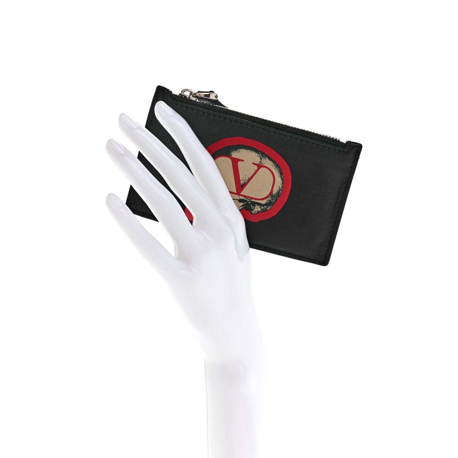 Calfskin Skull Logo Coin Case Card Holder Black