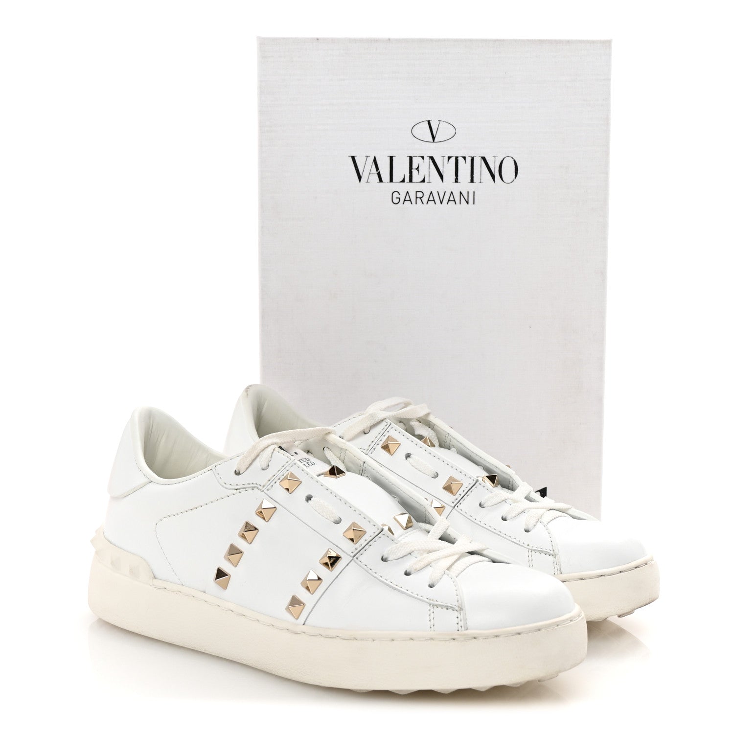 Calfskin Rockstud Untitled Open Sneakers 38 White