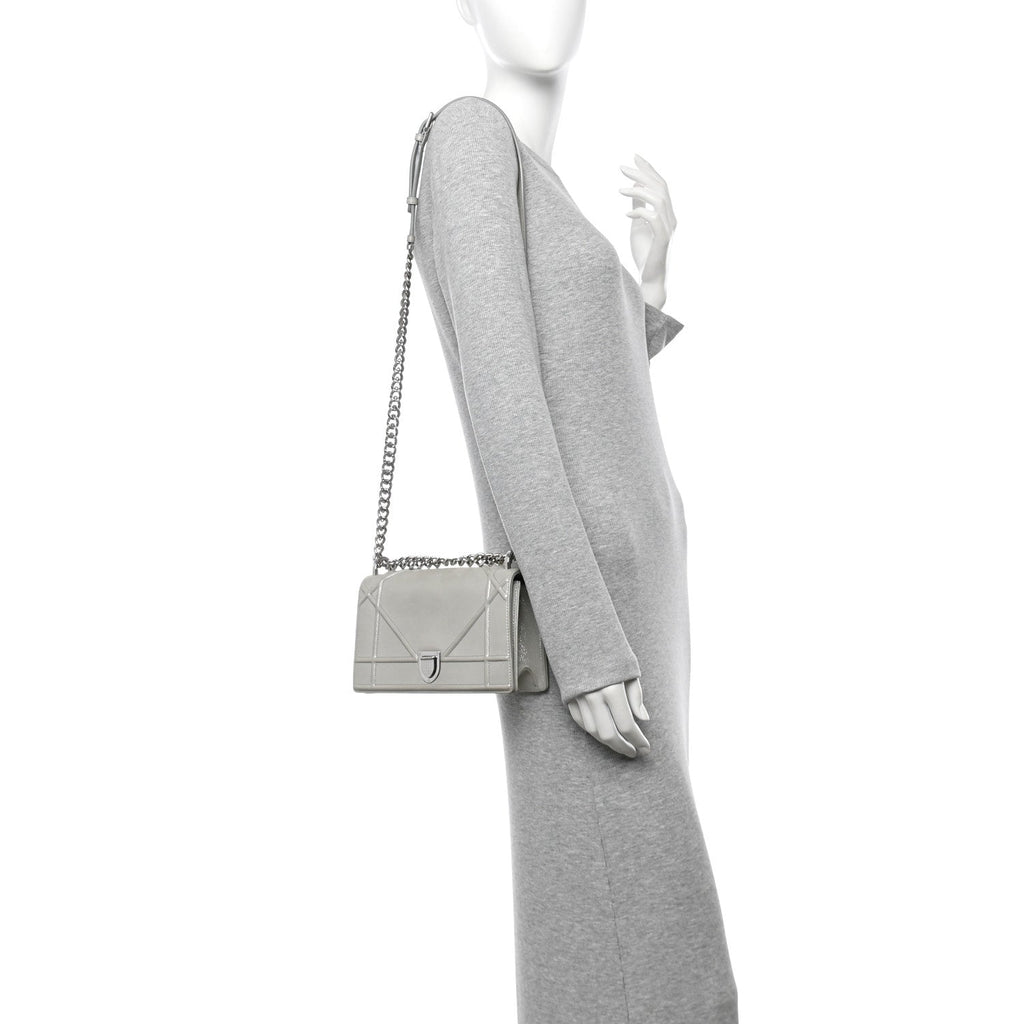 Metallic Calfskin Small Diorama Flap Bag Silver