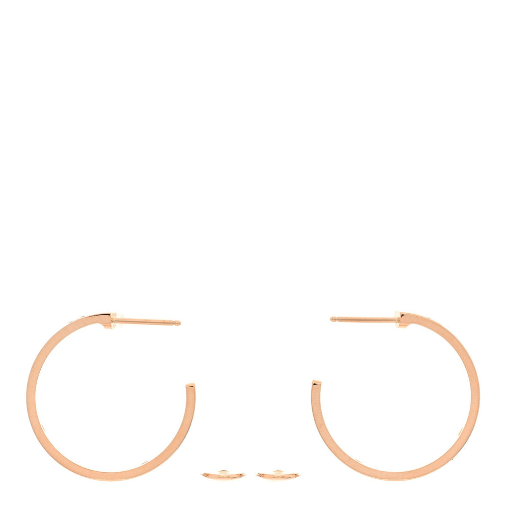 18K Pink Gold 3 Diamond 3.5mm LOVE Hoop Earrings