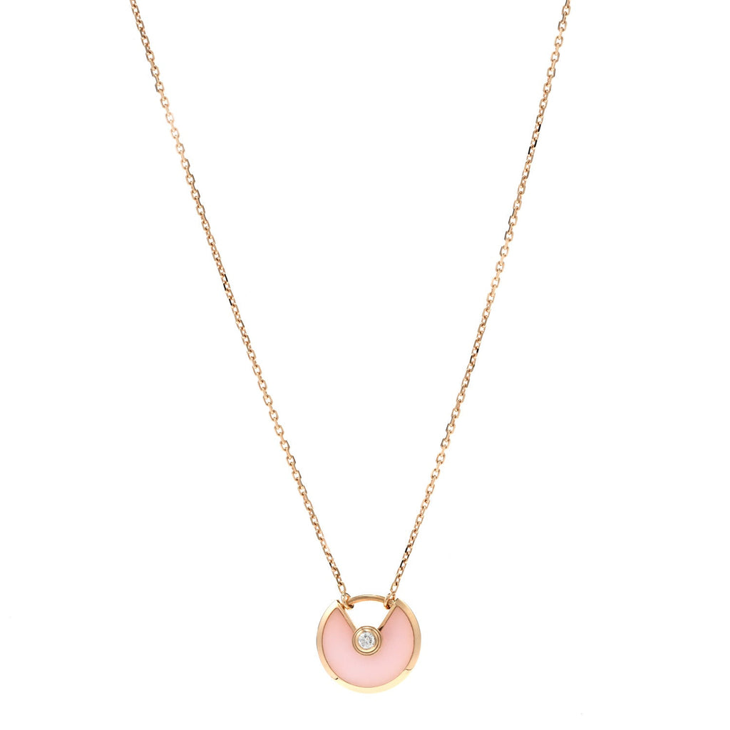 18K Pink Gold Diamond Pink Opal XS Amulette de Cartier Pendant Necklace