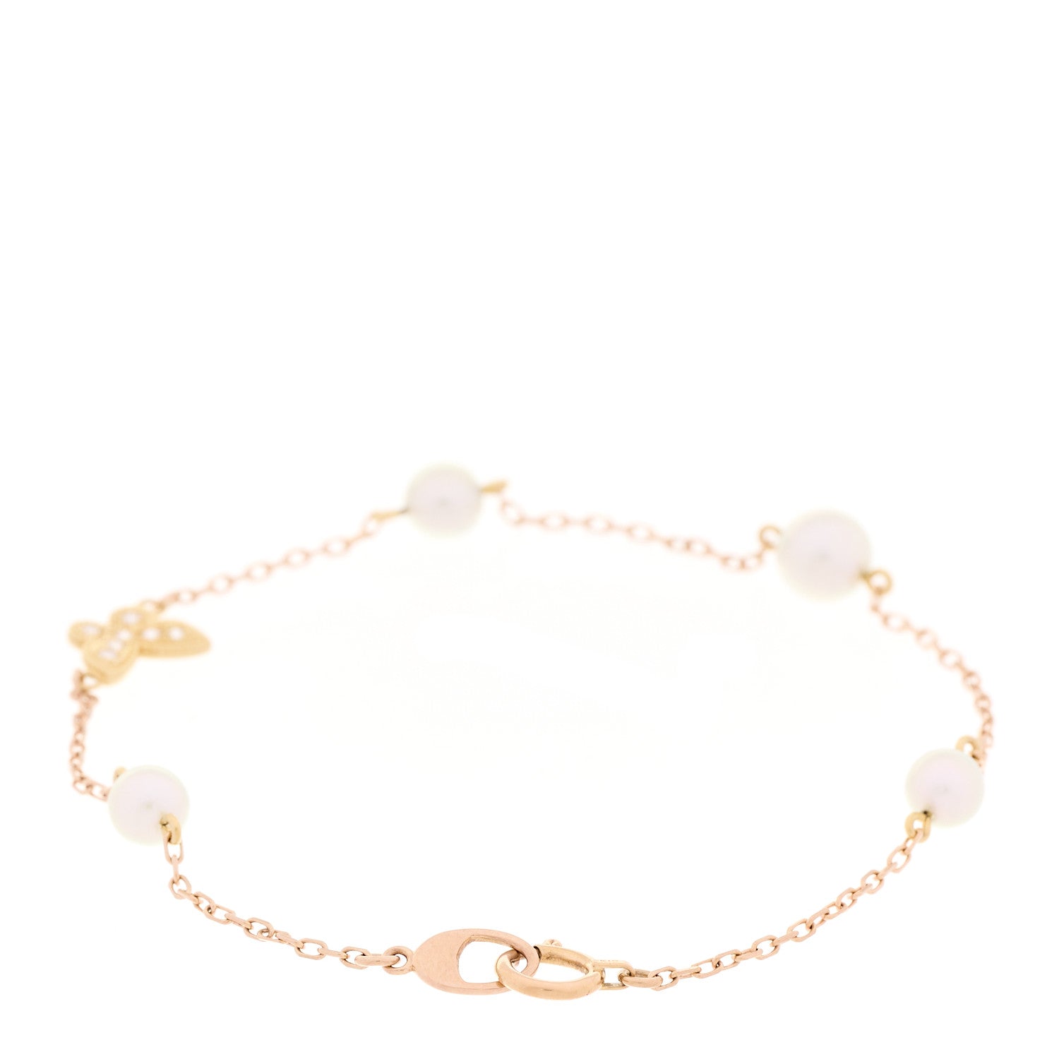 18K Yellow Gold Diamond Akoya Cultured Pearl Butterfly Bracelet