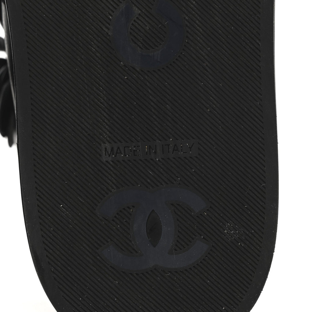 Calfskin Camellia High Top Sneakers 38.5 Navy