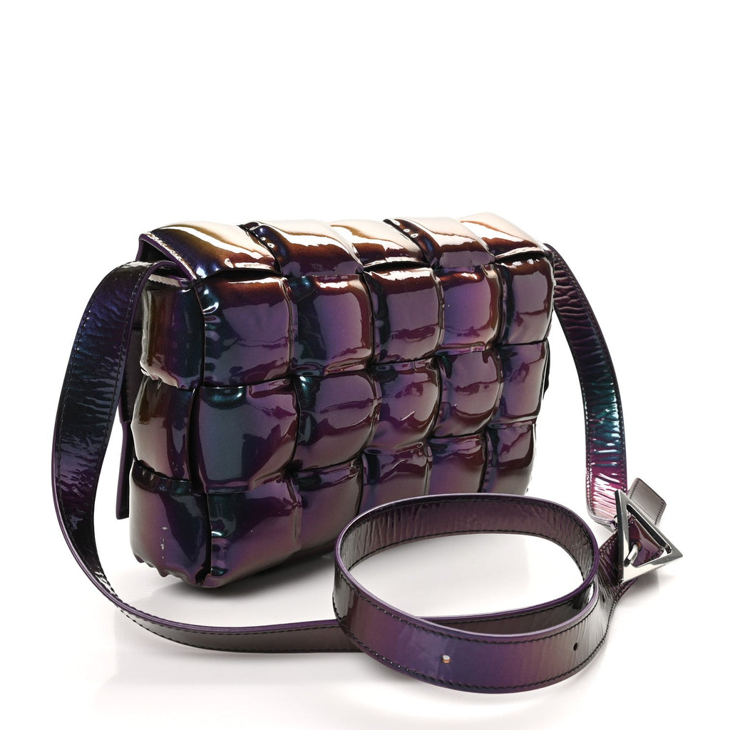 Glossy Nail Polish Nappa Maxi Intreccio Padded Cassette Crossbody Bag Holographic
