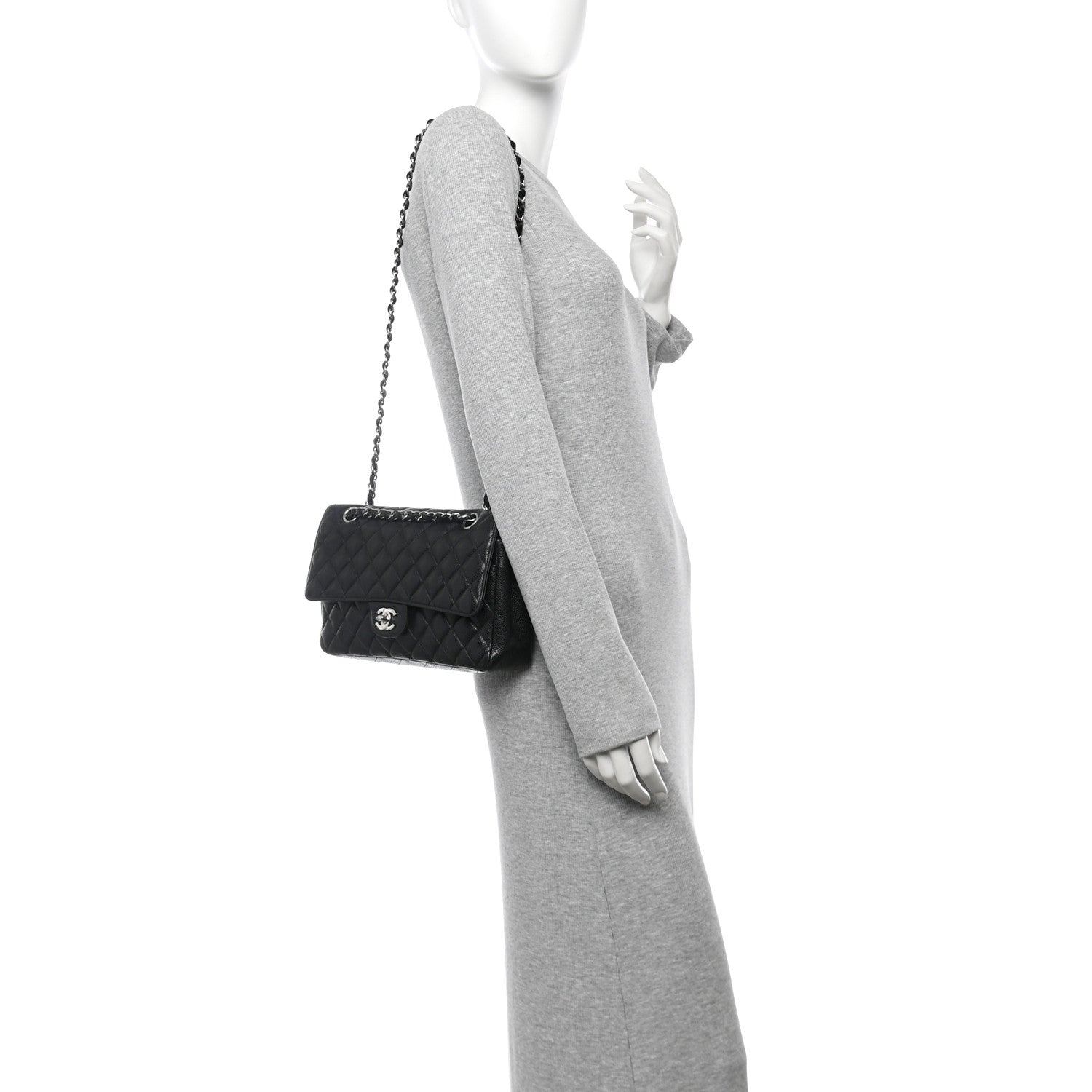 Caviar Quilted Medium Double Flap Black