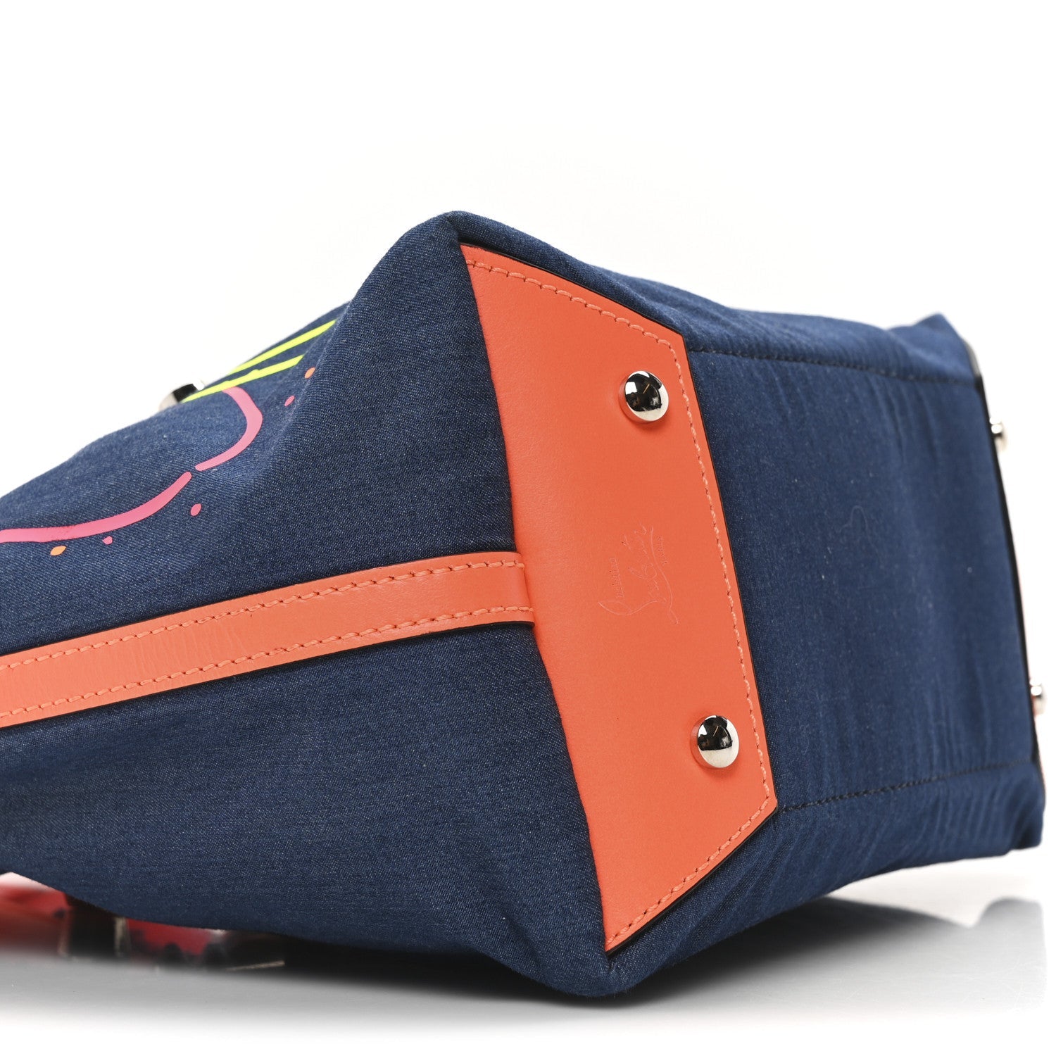 Denim Printed Mini Frangibus Tote Blue Multicolor