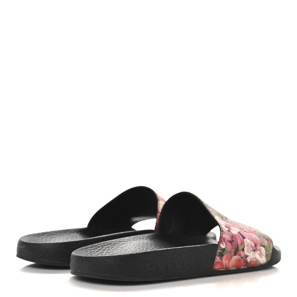 GG Supreme Monogram Blooms Slide Sandals 37 Beige Multicolor