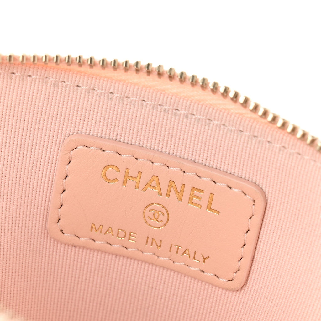 Caviar Quilted Zip Card Holder Wallet Light Pink