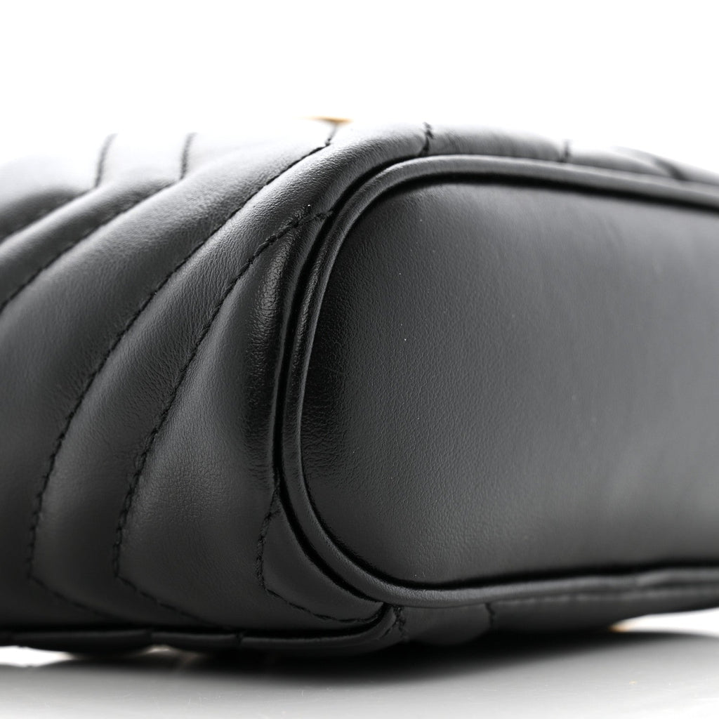 Calfskin Matelasse Chevron Mini GG Marmont Top Handle Bag Black