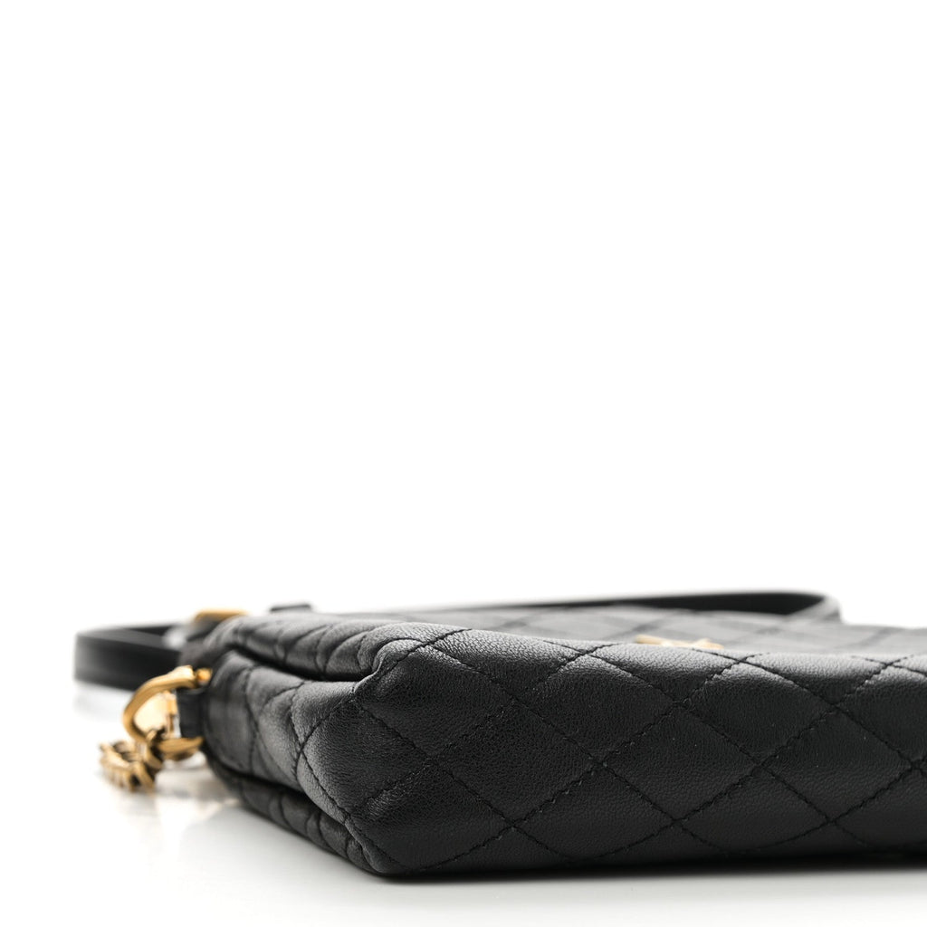 Lambskin Quilted Gaby Zipped Pouch Black