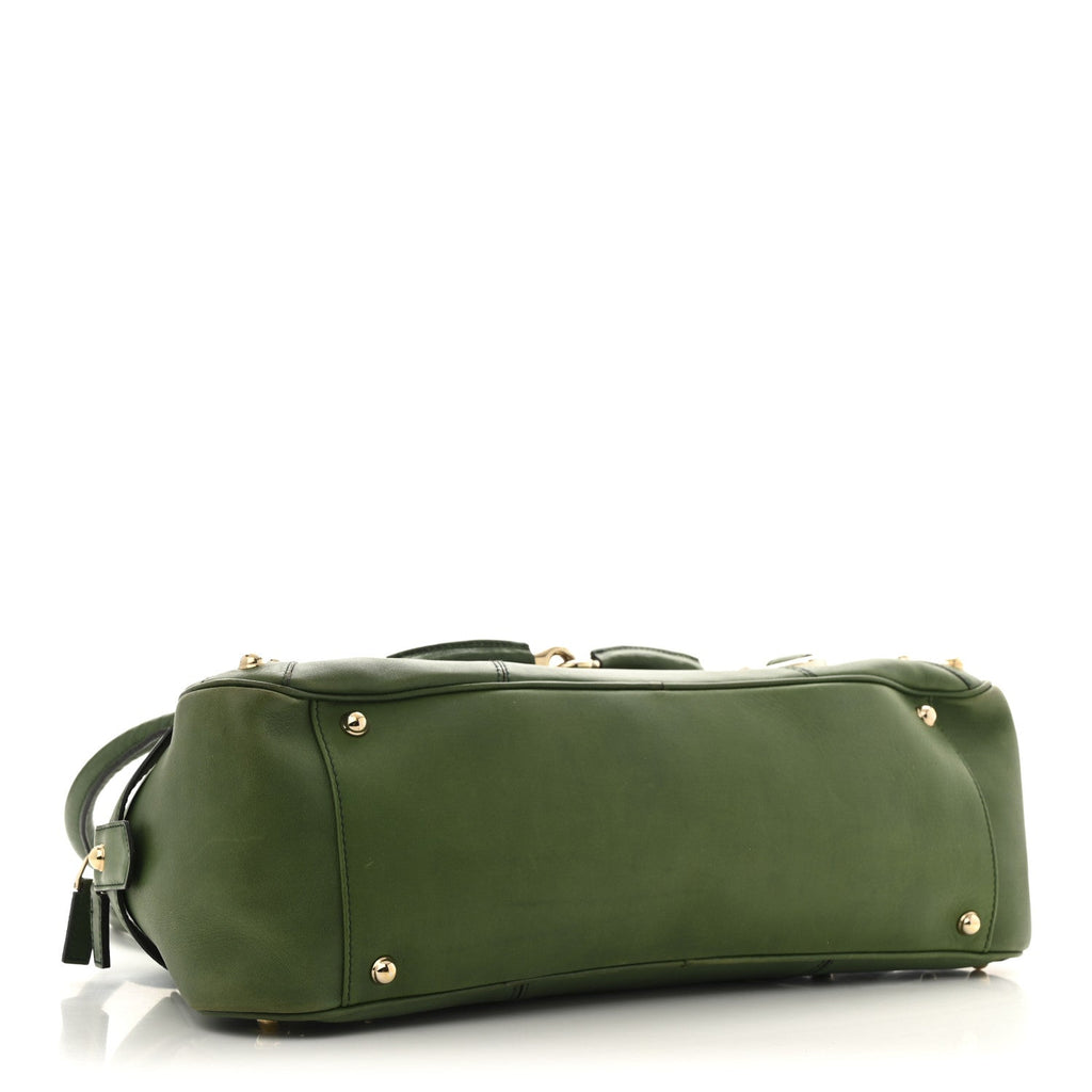 Calfskin Large Horsebit Chain Satchel Green