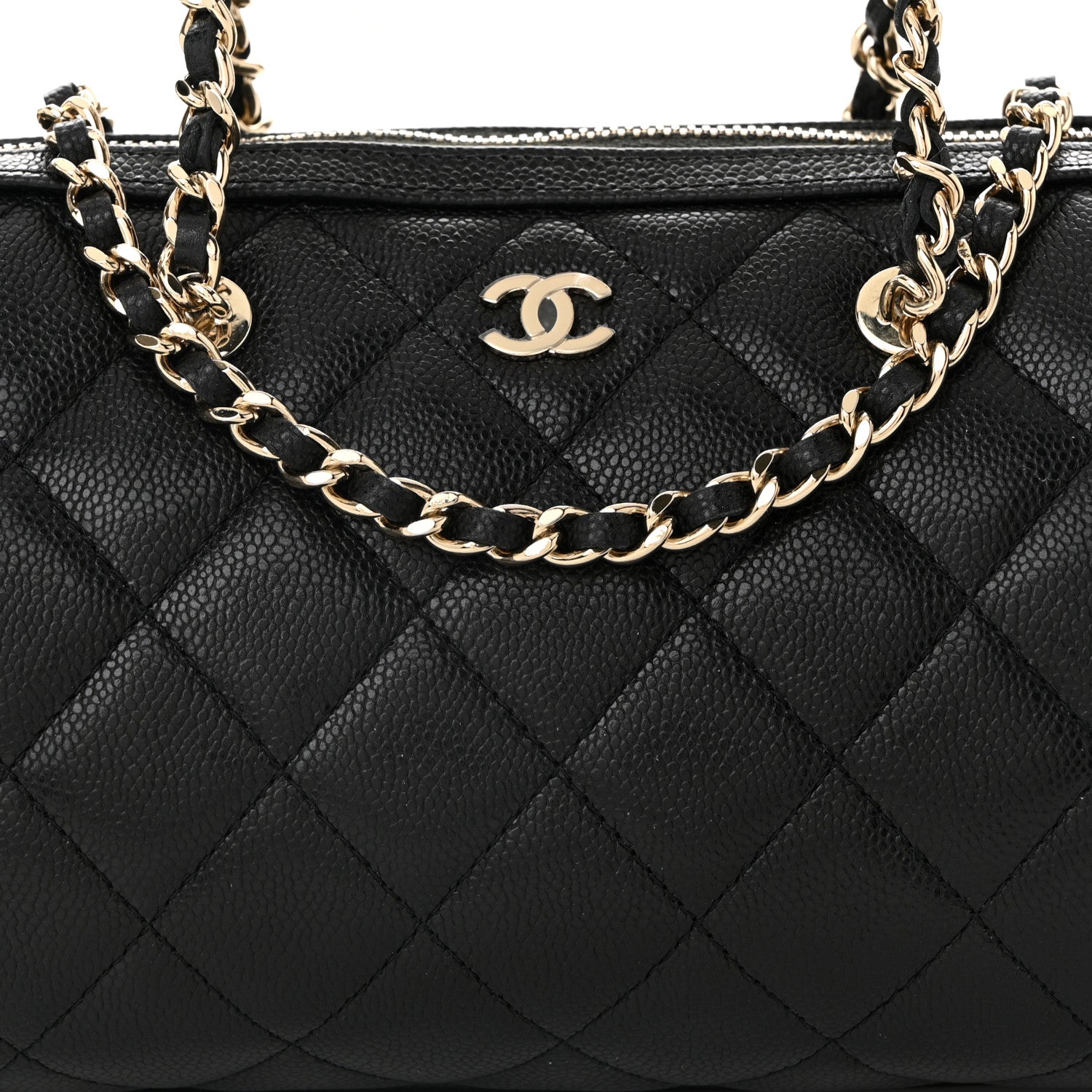 Caviar Quilted Barrel Clutch With Chain Black