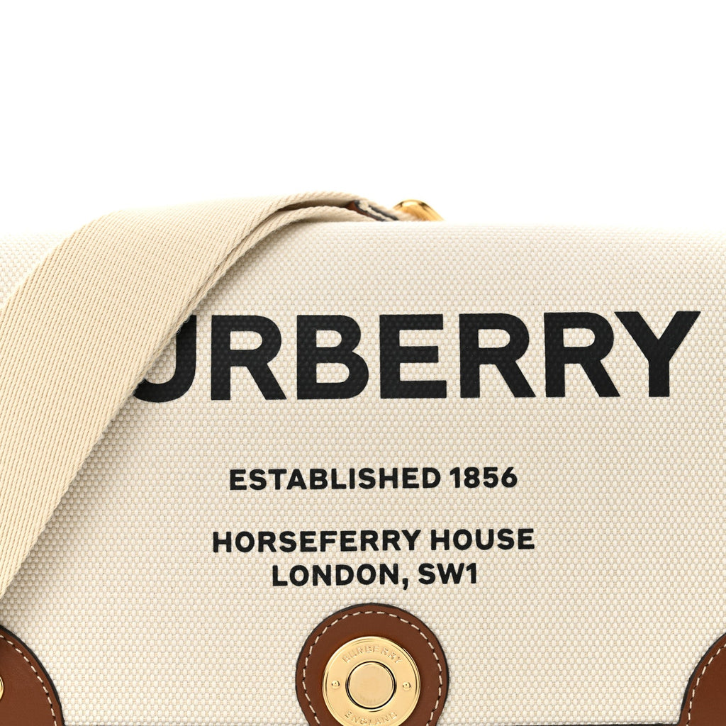 Canvas Horseferry Print Note Crossbody Bag Natural Tan