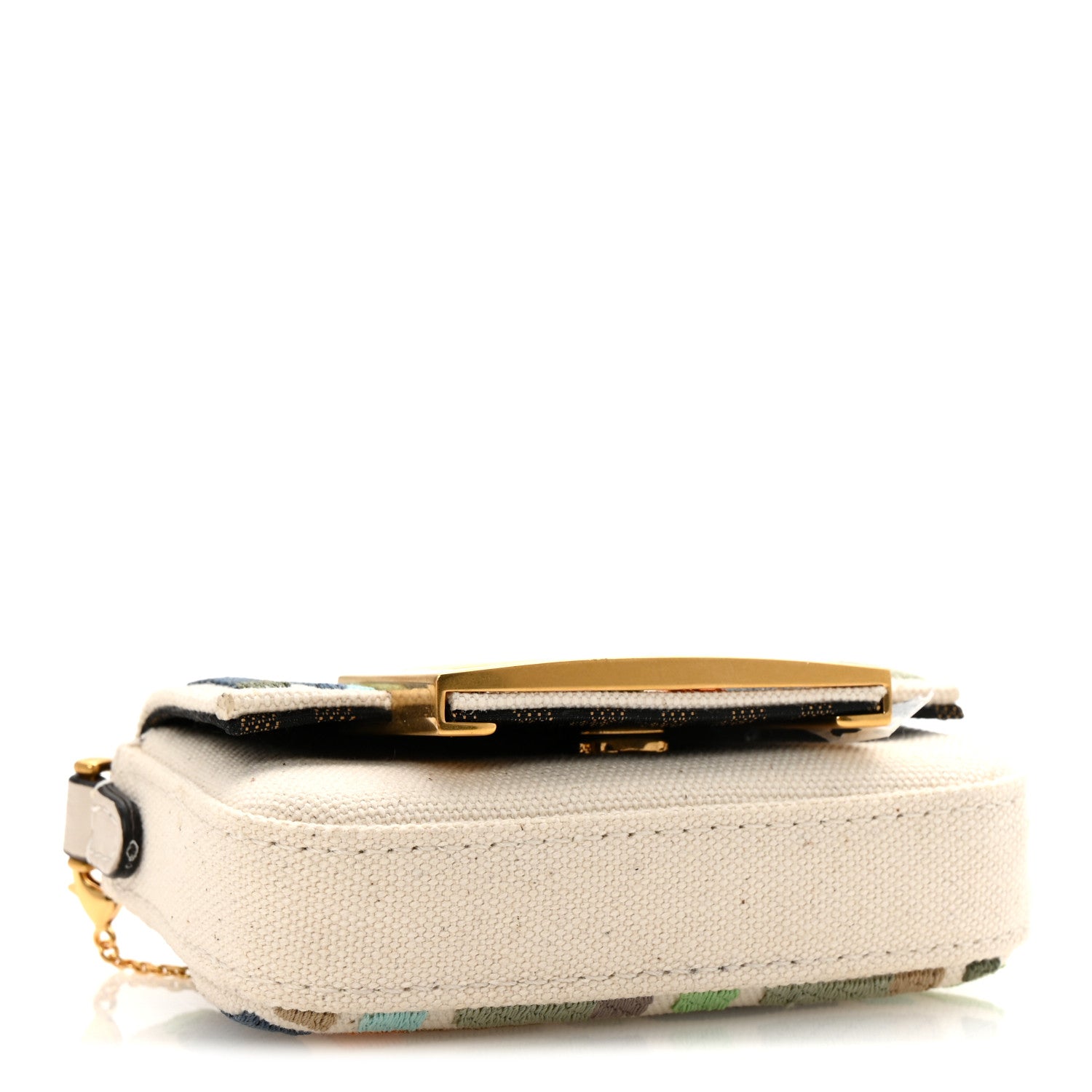 Canvas Nappa FF Multicolor Embroidered Nano Maxi Buckle Baguette Charm Grezzo Multicolor