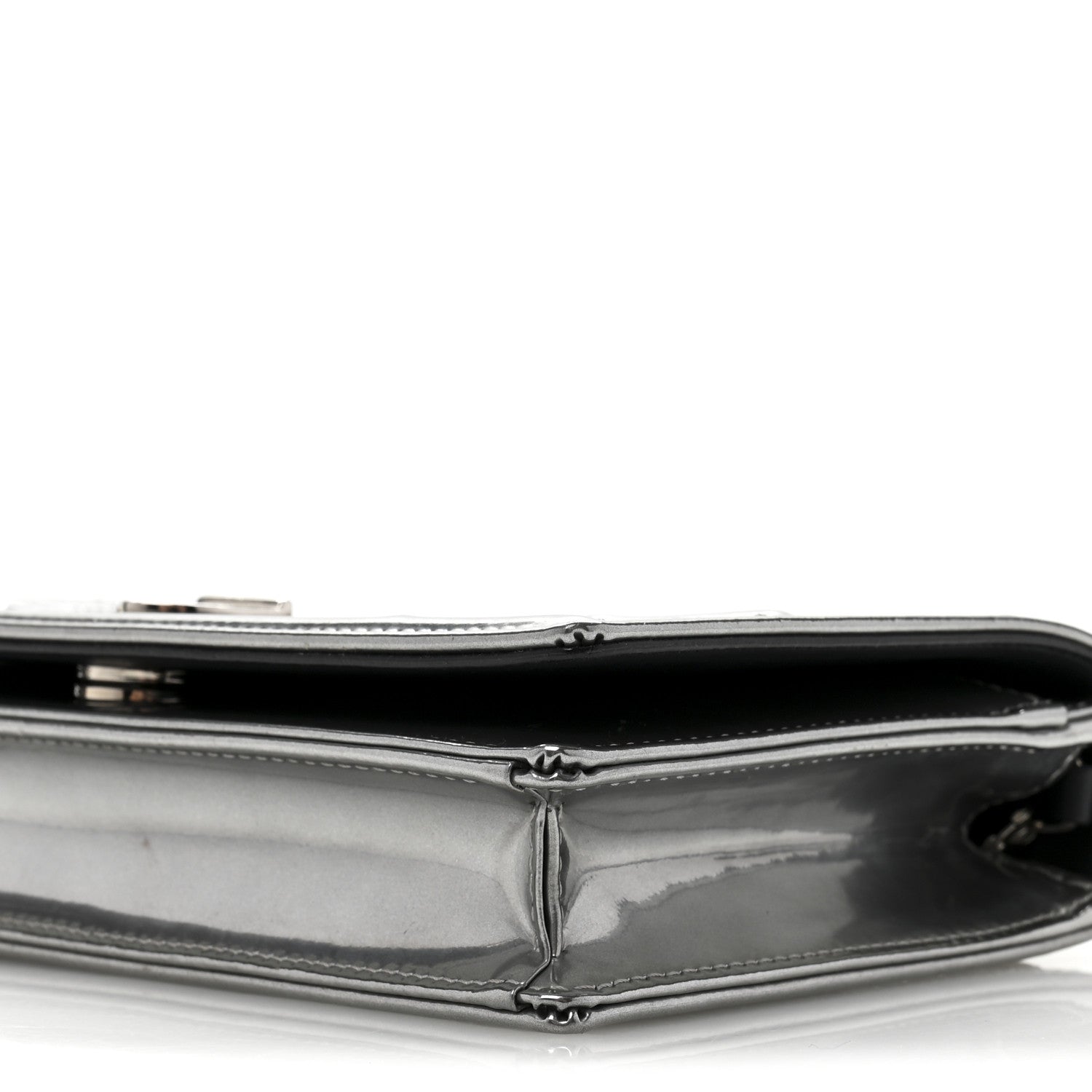 Metallic Patent Micro-Cannage Diorama Wallet on Chain Pouch Silver