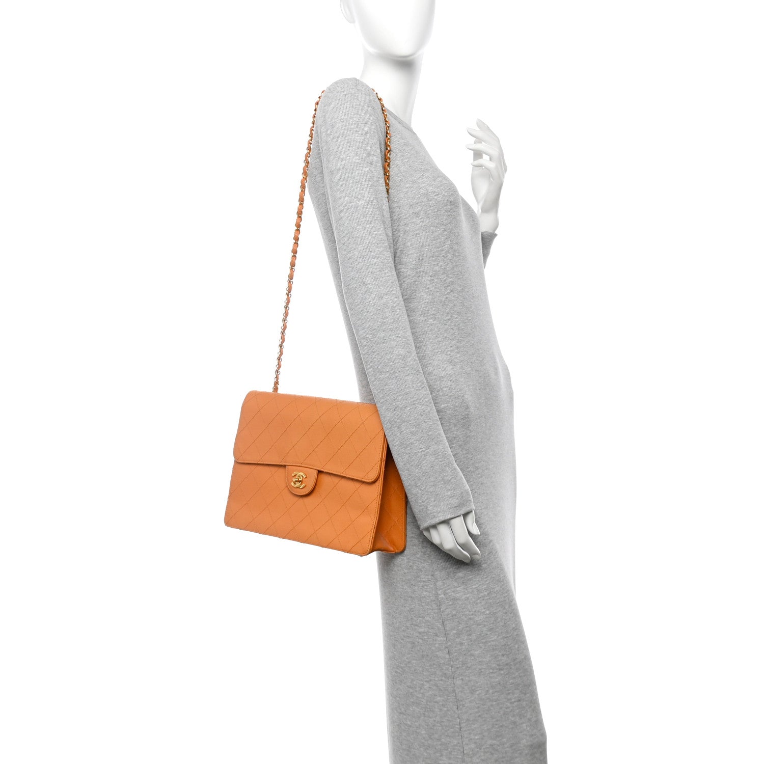 Caviar Stitched Jumbo Single Flap Orange