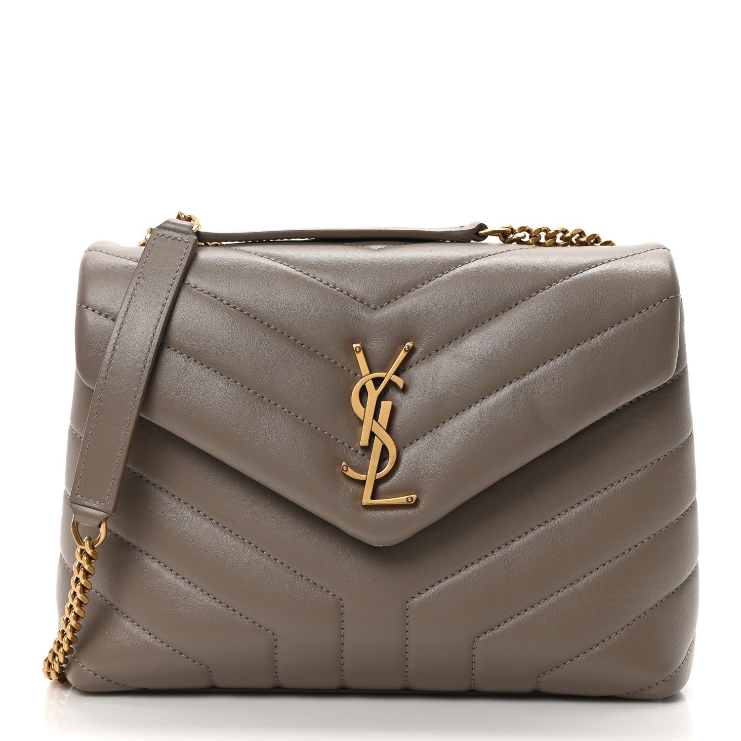 Calfskin Y Quilted Monogram Small Loulou Chain Satchel Greyish Brown