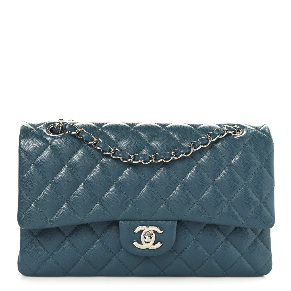 Caviar Quilted Medium Double Flap Dark Green