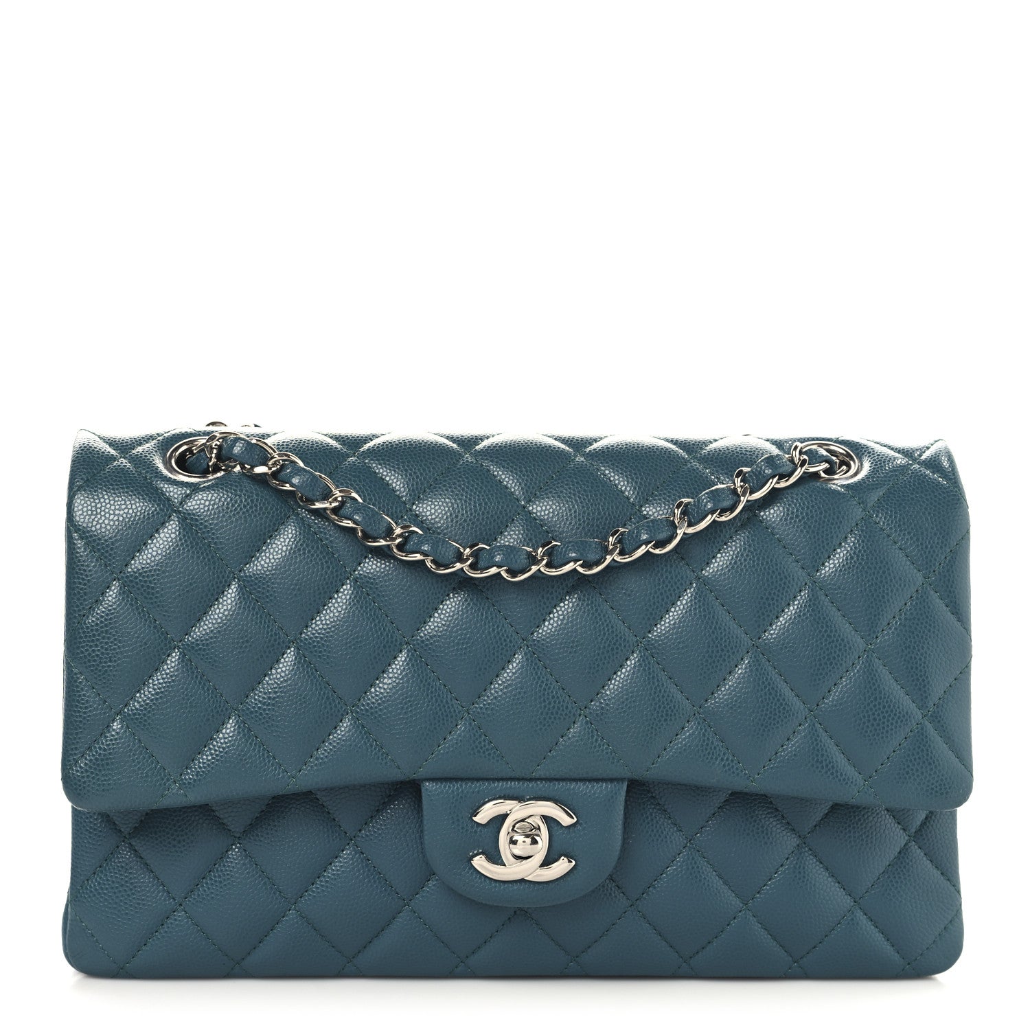 Caviar Quilted Medium Double Flap Dark Green