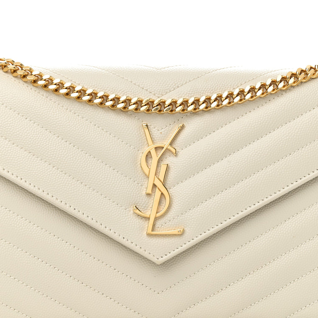 Grain De Poudre Matelasse Chevron Monogram Chain Wallet Crema Soft