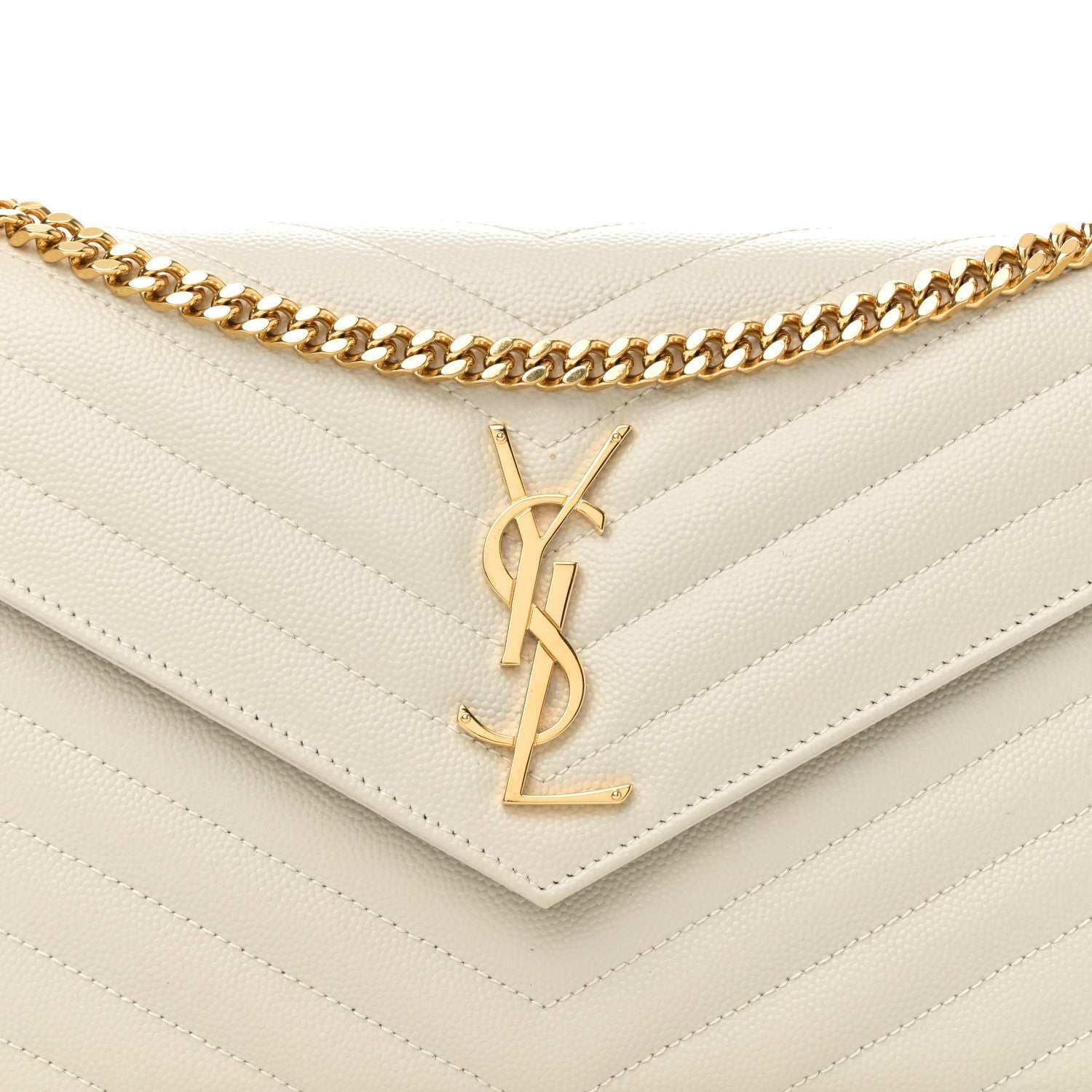 Grain De Poudre Matelasse Chevron Monogram Chain Wallet Crema Soft