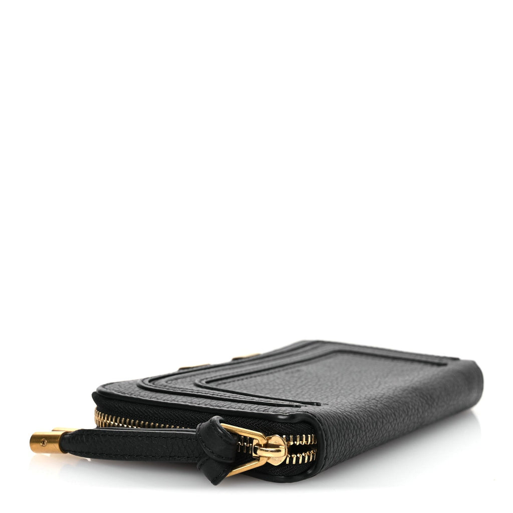 Grained Calfskin Marcie Long Zip Around Wallet Black