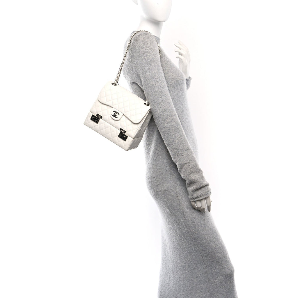 Lambskin Quilted Cockpit Flap Bag White