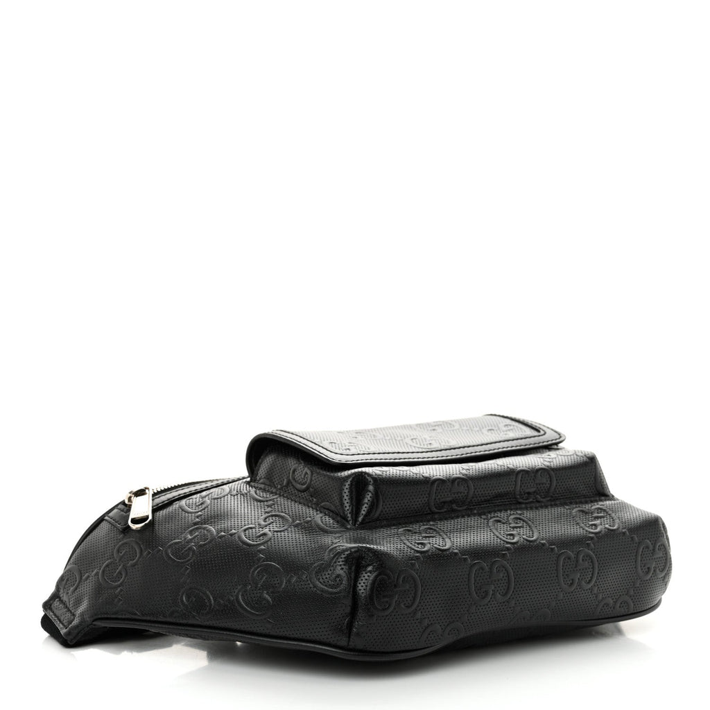 Calfskin GG Tennis Embossed Pocket Belt Bag Black