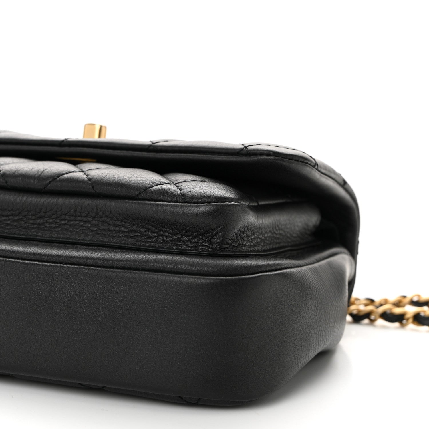 Calfskin Quilted Top Handle Flap Black