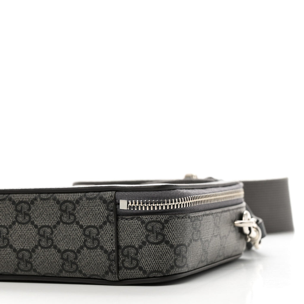 GG Supreme Monogram Textured Dollar Calfskin Small Ophidia Top Handle Shoulder Grey Black Graphite Grey