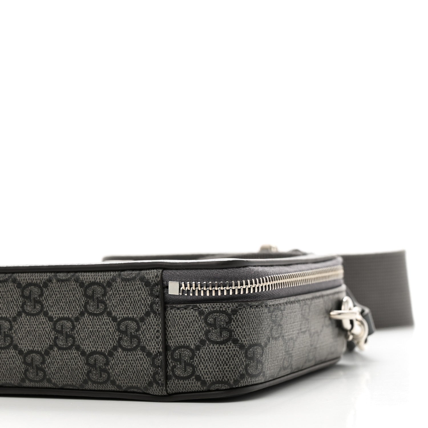 GG Supreme Monogram Textured Dollar Calfskin Small Ophidia Top Handle Shoulder Grey Black Graphite Grey