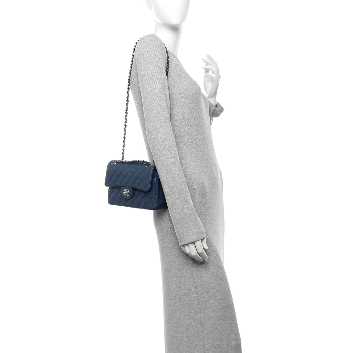 Lambskin Quilted Small Double Flap Navy