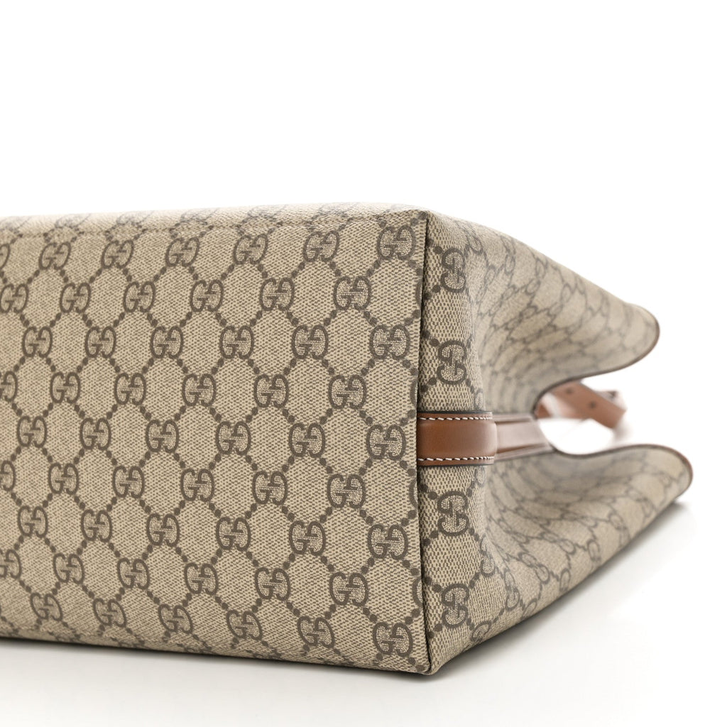 GG Supreme Monogram Emblem Medium Tote Bag Beige Dark Brown