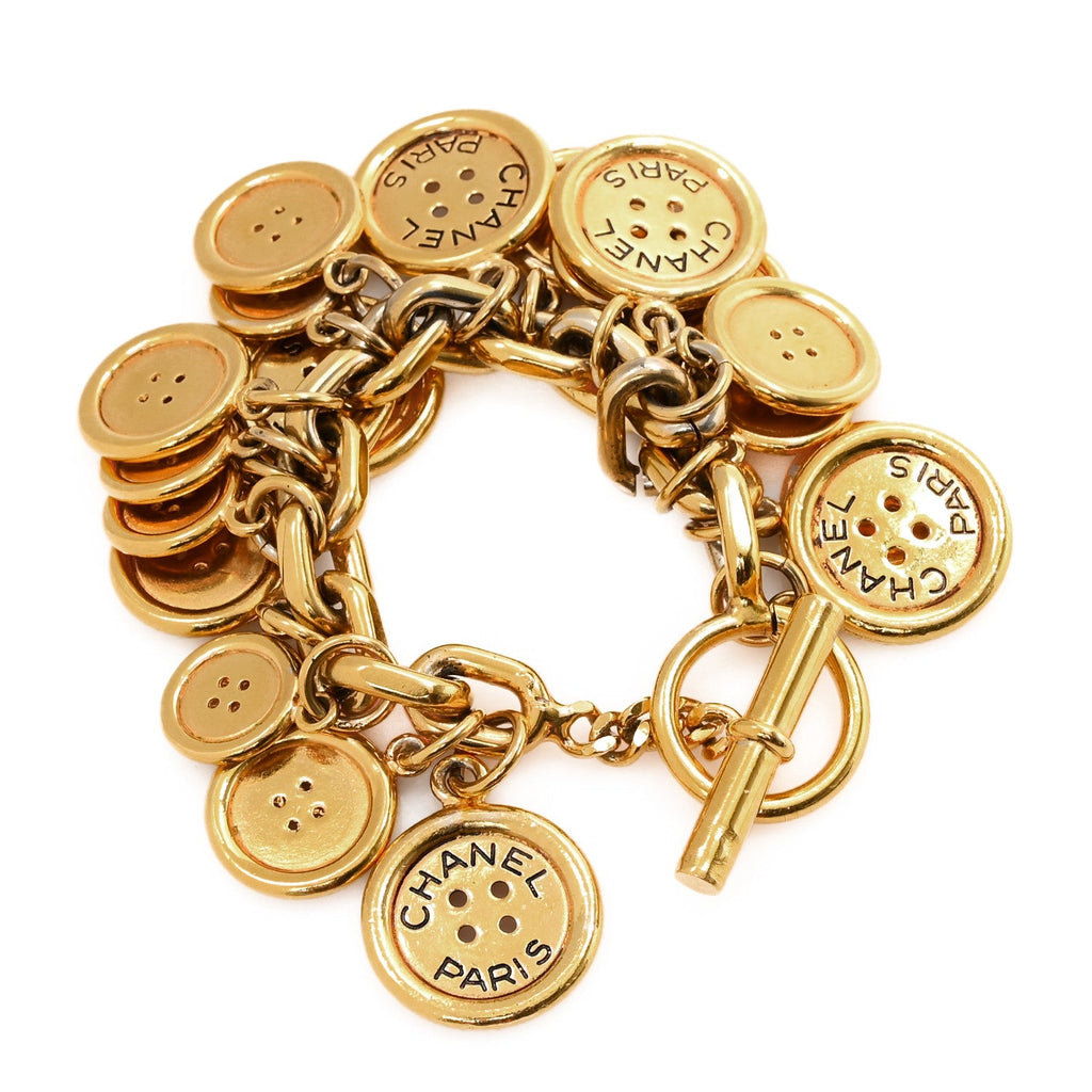 Metal Paris Button Charms Toggle Bracelet Gold