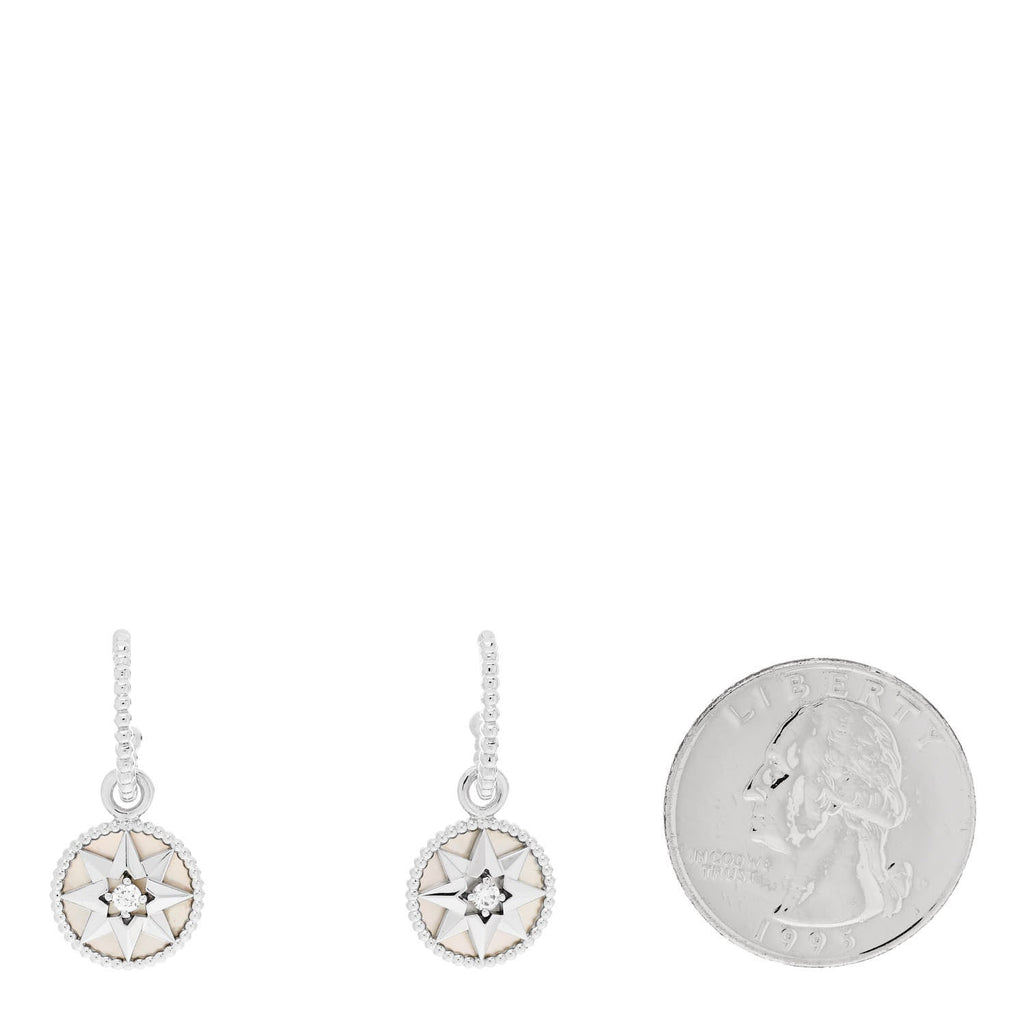 18K White Gold Diamond Mother of Pearl Rose Des Vents Drop Earrings