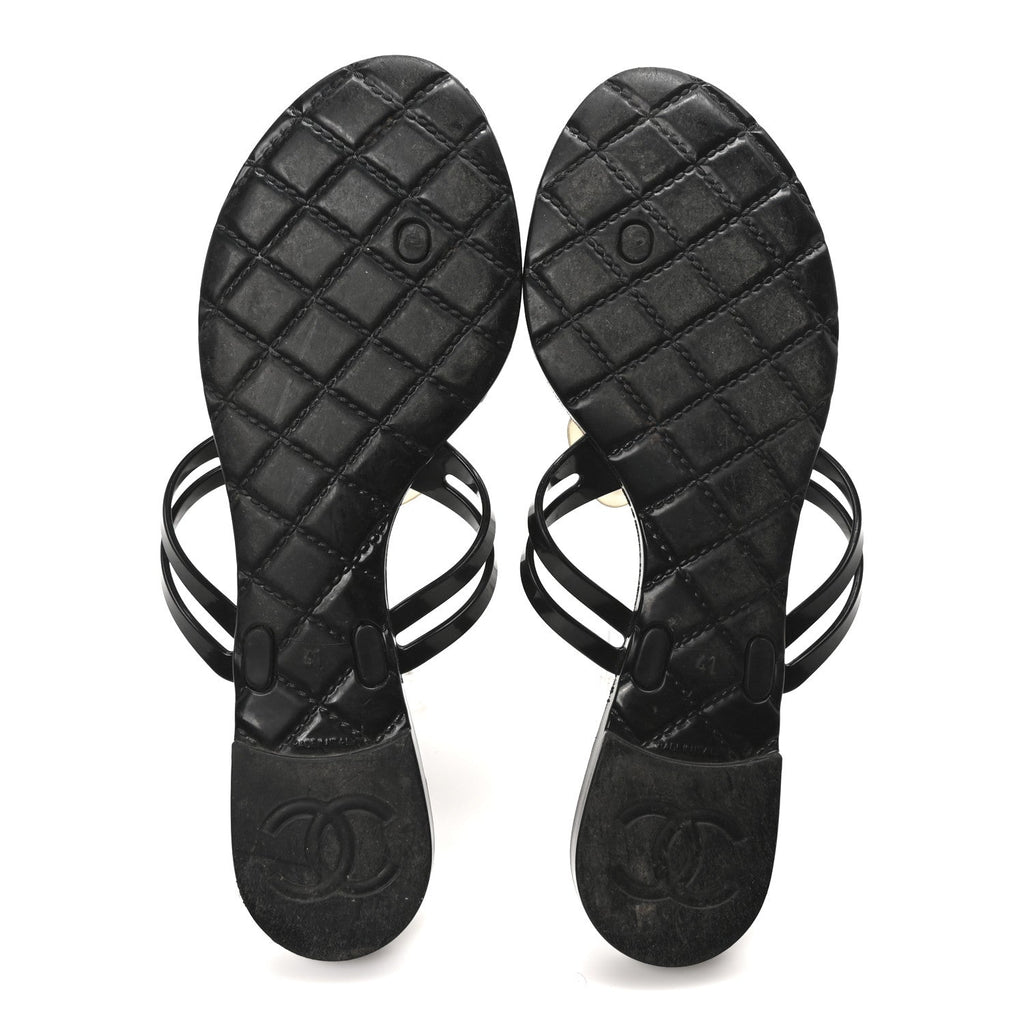Jelly Camellia Thong Sandals 41 Black Ivory