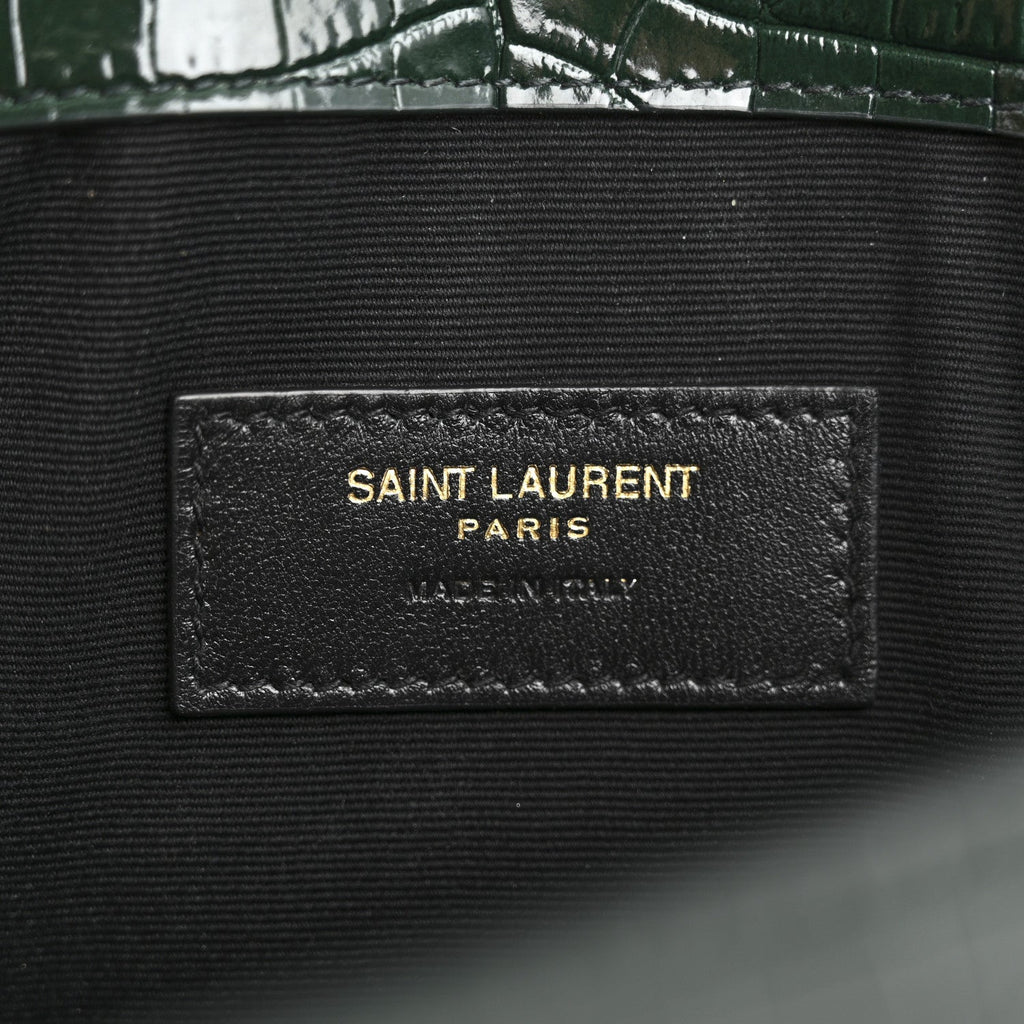 Calfskin Crocodile Embossed Uptown Monogram Clutch Dark Green