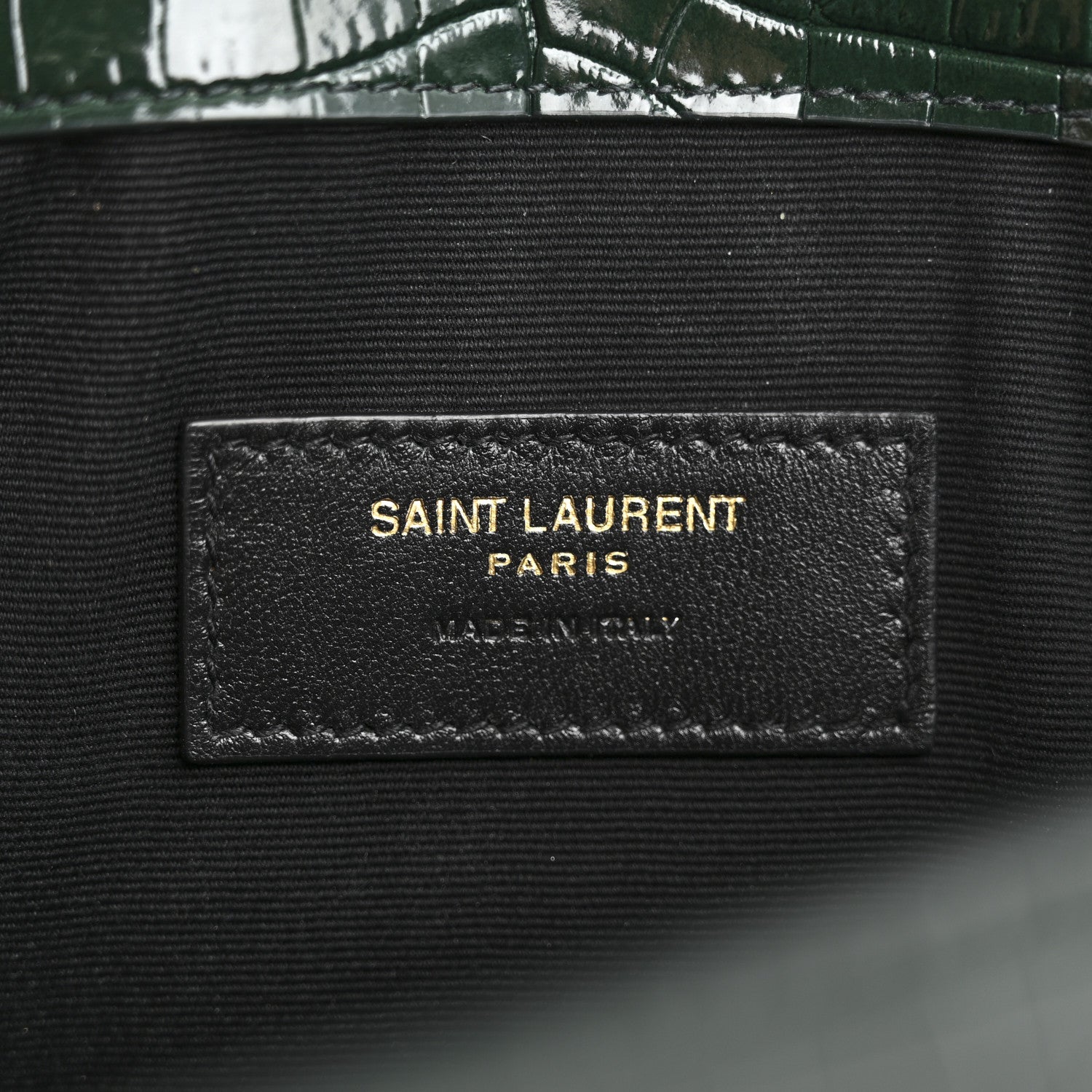 Calfskin Crocodile Embossed Uptown Monogram Clutch Dark Green