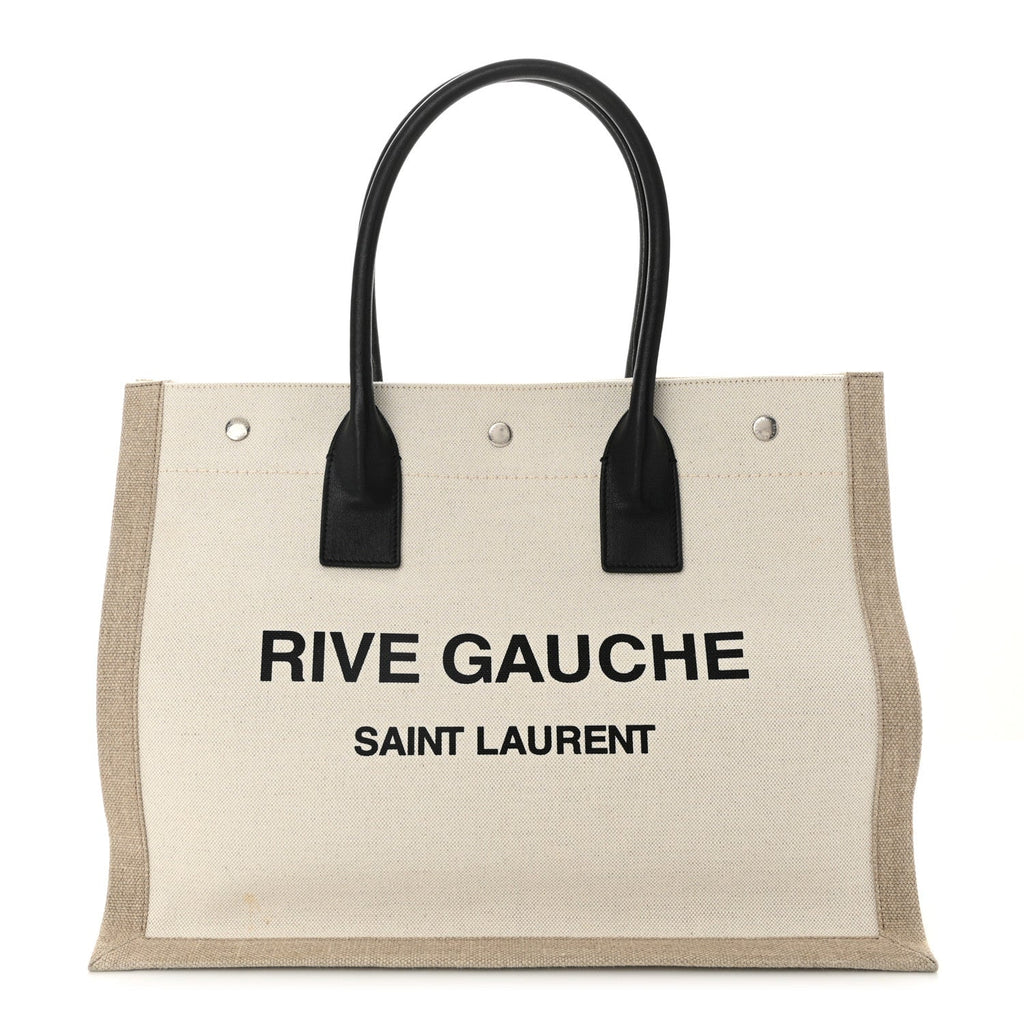 Linen Calfskin Small Rive Gauche Tote Greggio Natural