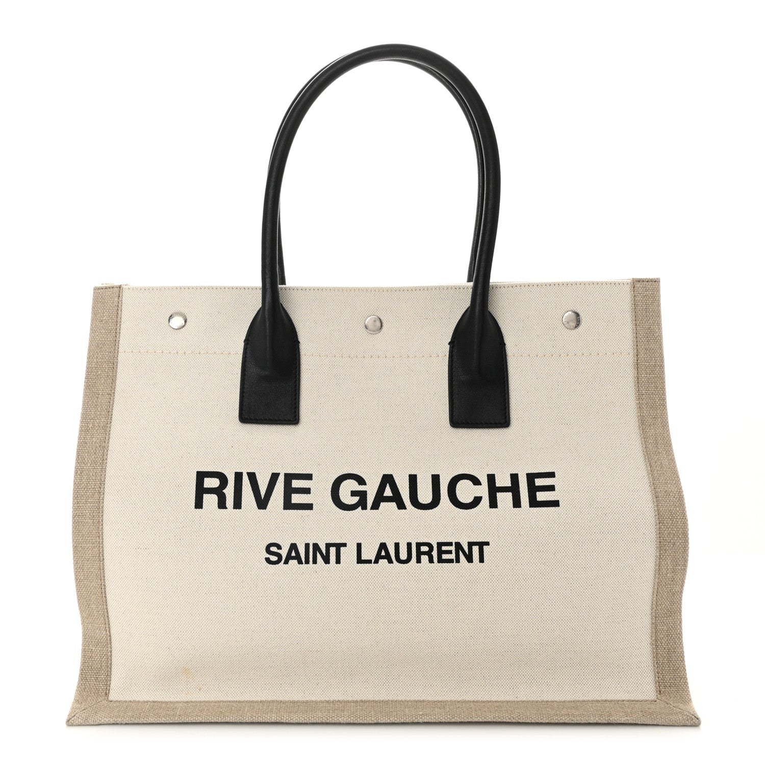 Linen Calfskin Small Rive Gauche Tote Greggio Natural