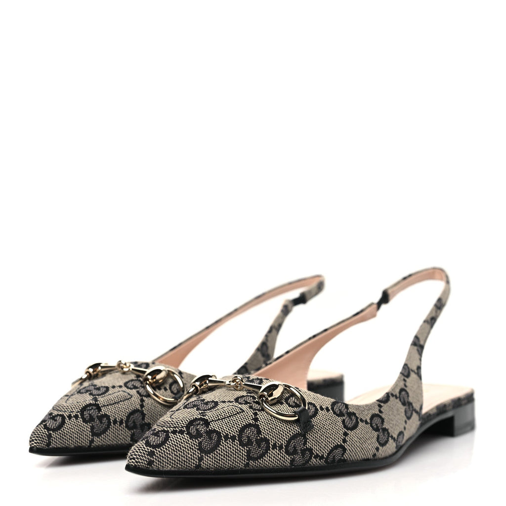 Monogram Horsebit Womens Slingback Ballet Flat 38.5 Beige Blue