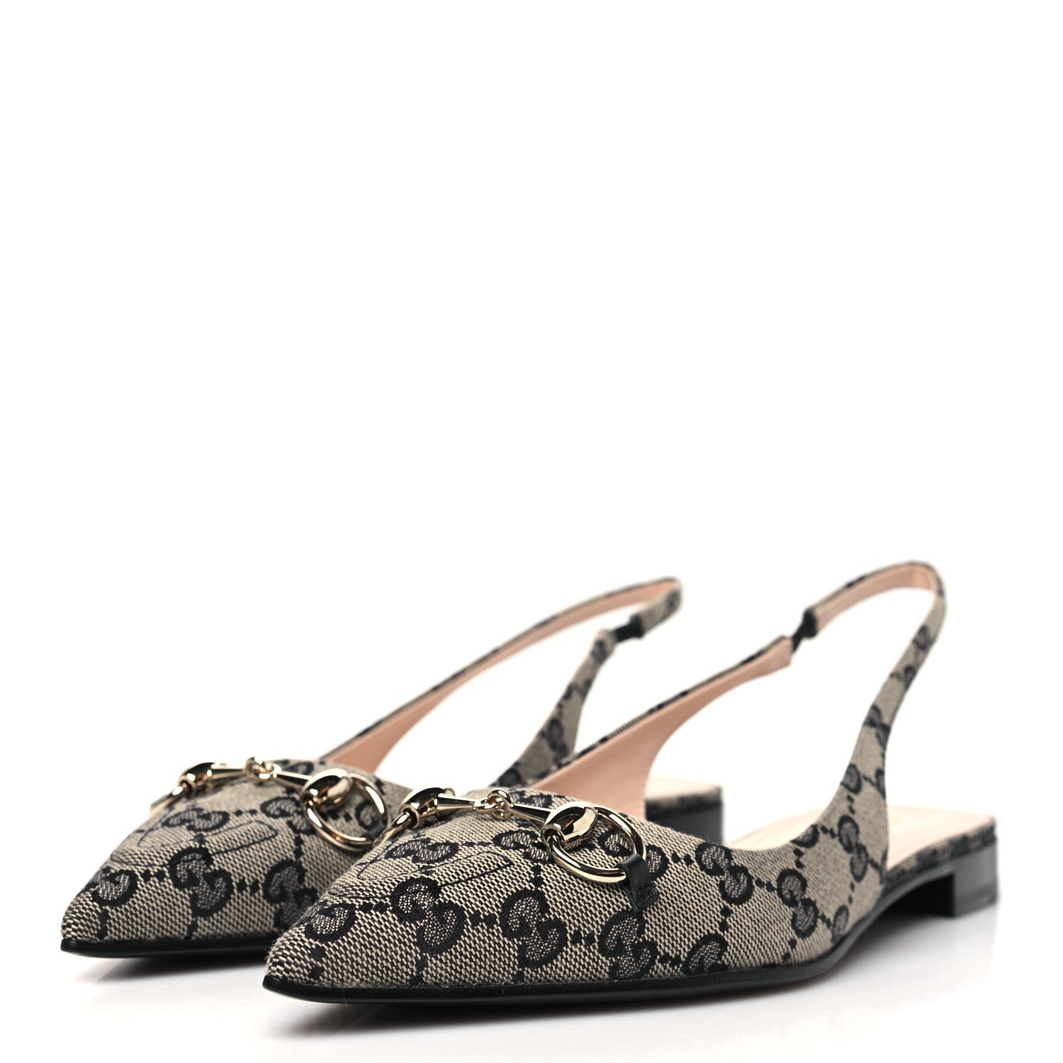 Monogram Horsebit Womens Slingback Ballet Flat 38.5 Beige Blue