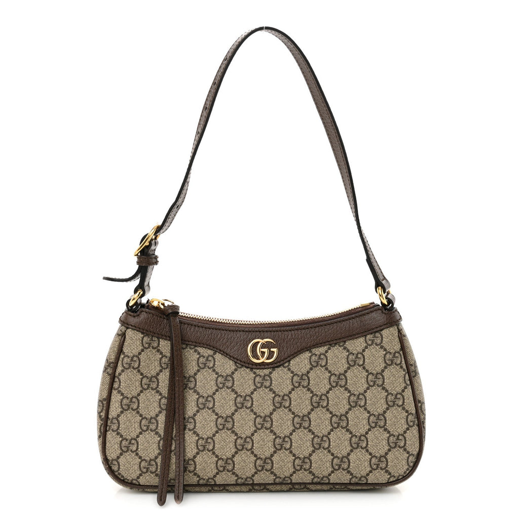 GG Supreme Monogram Textured Dollar Calfskin Small Ophidia Hobo Beige Ebony New Acero