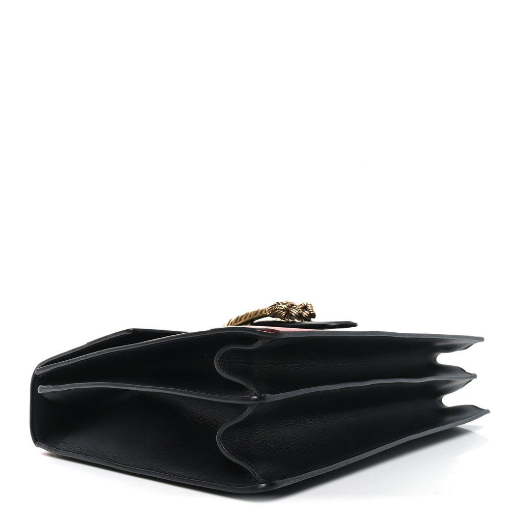 Calfskin Bamboo Web Large Dionysus Top Handle Bag Black Bright Evergreen Hibiscus Red